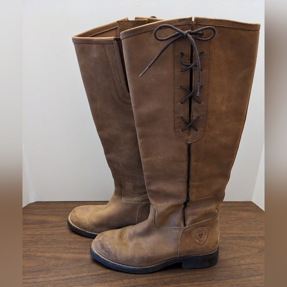 Ariat Womens Tan Suede Leather Tall Riding Boots Sz 7 M (B) Pull On 55826